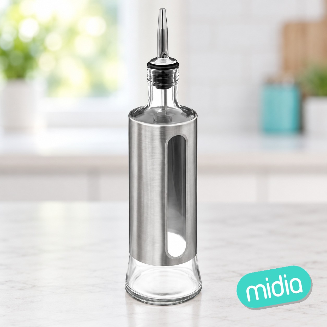 Botella de cristal y metal para aceite y vinagre 0,5 l
