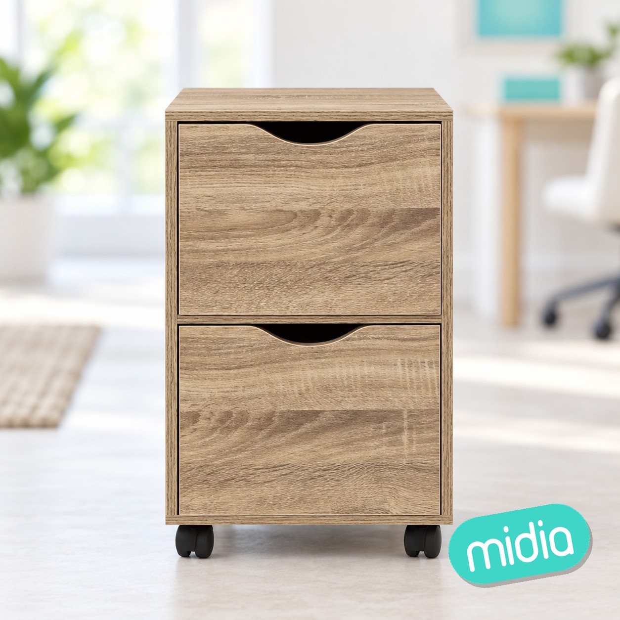Cajonera con ruedas y 2 cajones natural