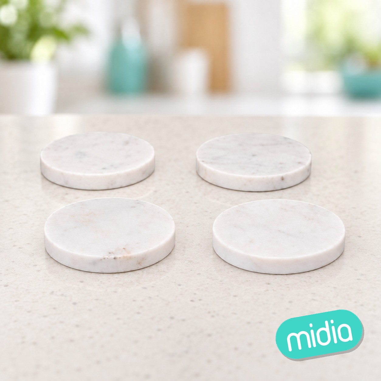 Juego de 4 posavasos de mármol blanco 10 cm diám.