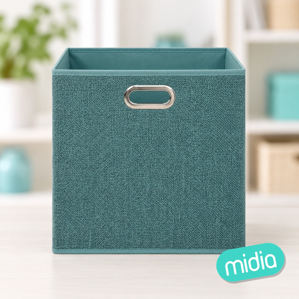 Caja de almacenaje azul petróleo jaspeado 31 x 31 cm