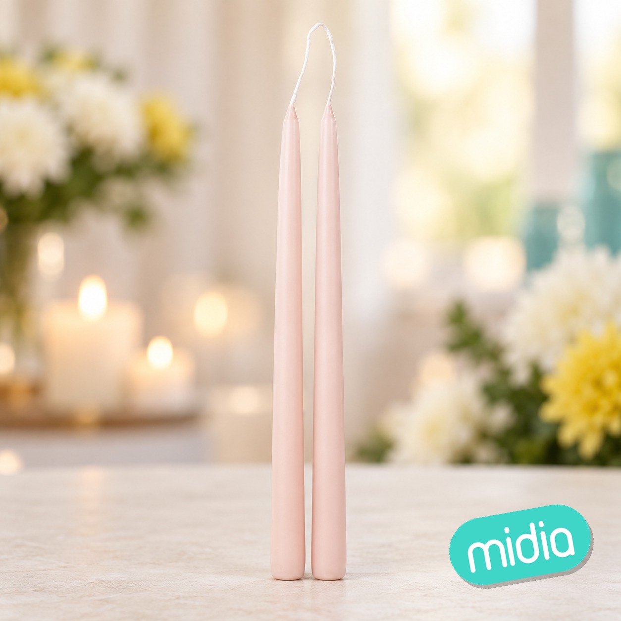 Lote de 2 velas largas Hugo rosa claro, 30 cm de alto