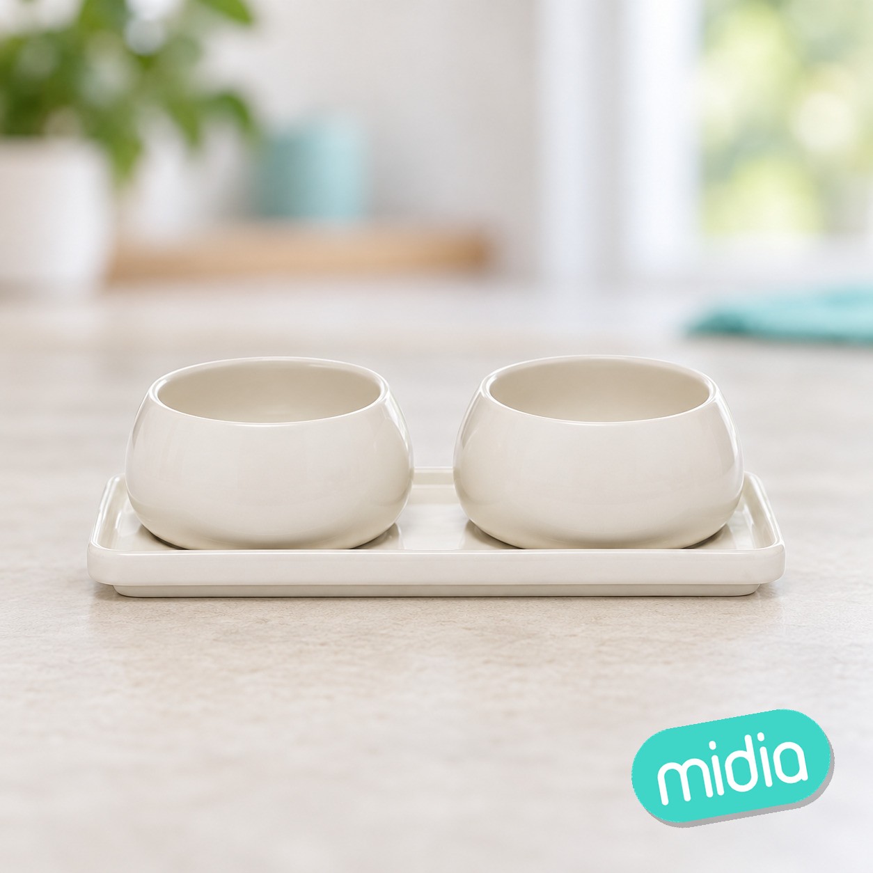 Set de aperitivos Nora 3 piezas bandeja rectangular cerámica blanca