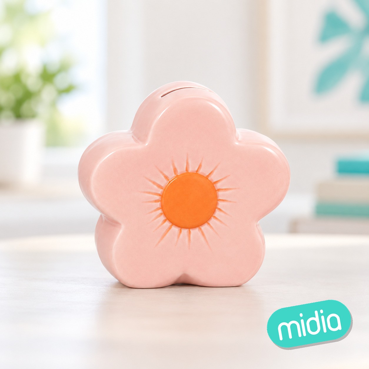 Hucha flor 13 x 7,5 x 13 cm cerámica rosa