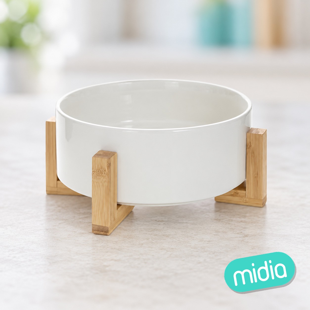 Ensaladera de bambú y cerámica blanca 23 cm diám.