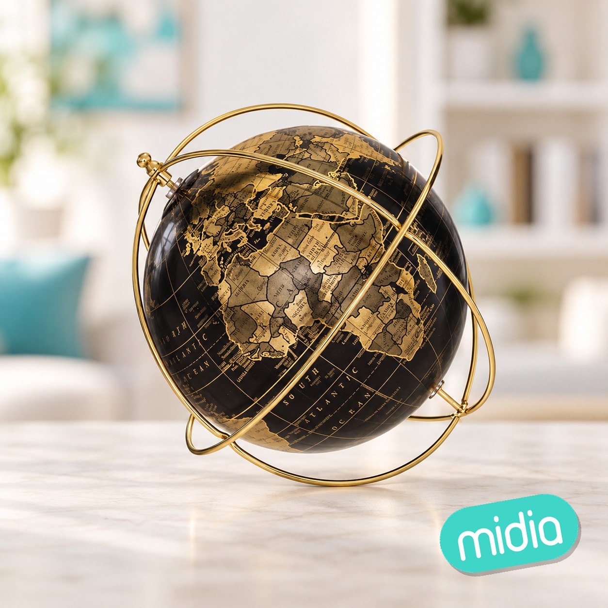 Globo terráqueo Flower factory metal, 21 cm de alto