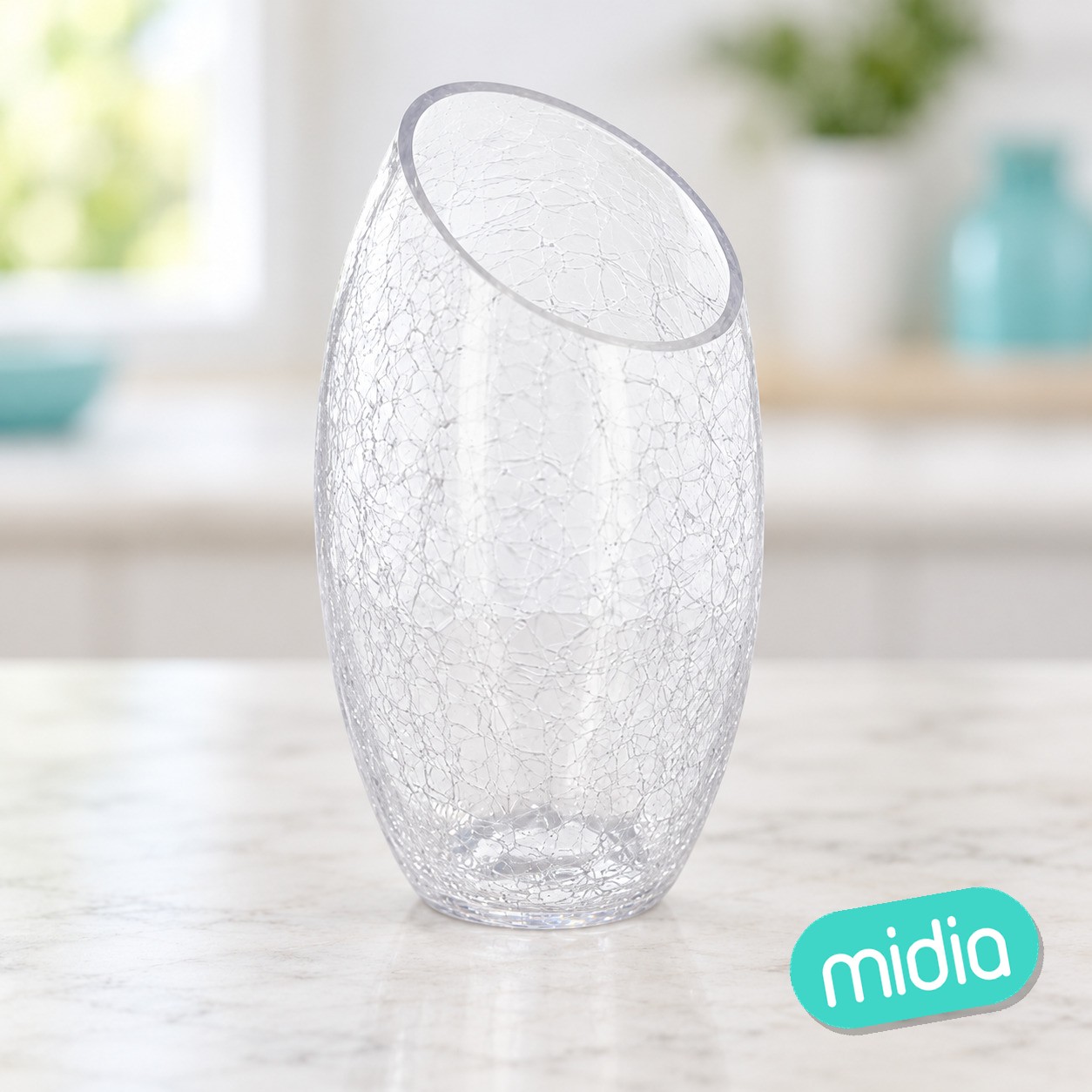 Jarrón abombado cristal craquelado, 23 cm de alto