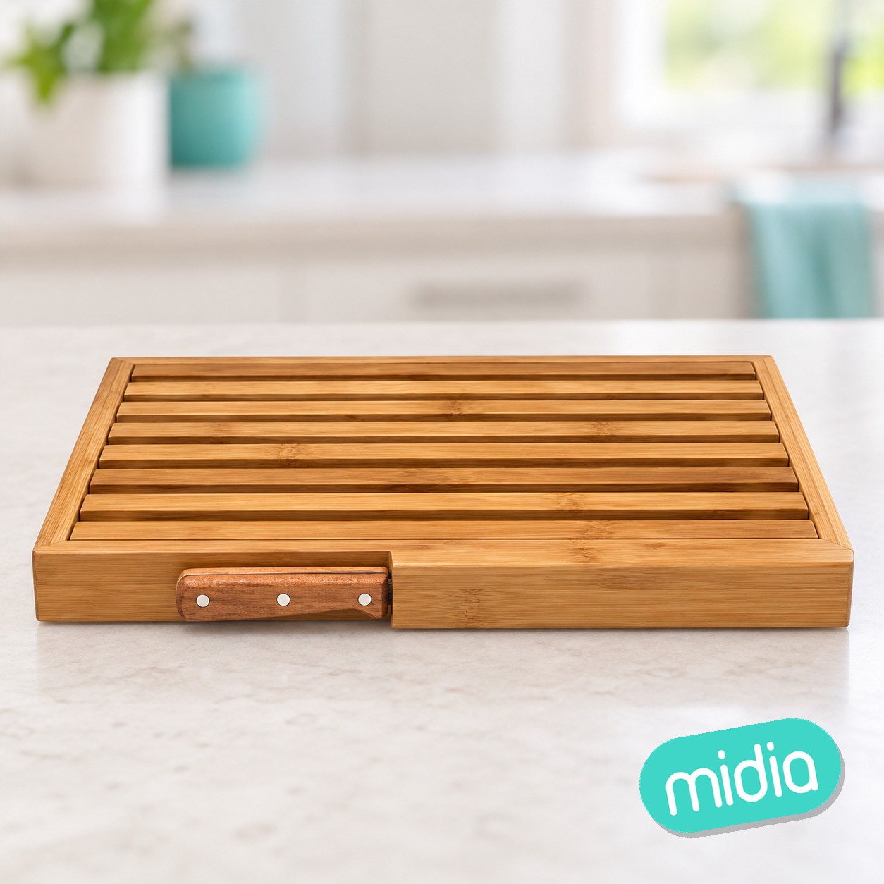 Tabla de cortar de bambú para pan con cuchillo 44 x 27 cm