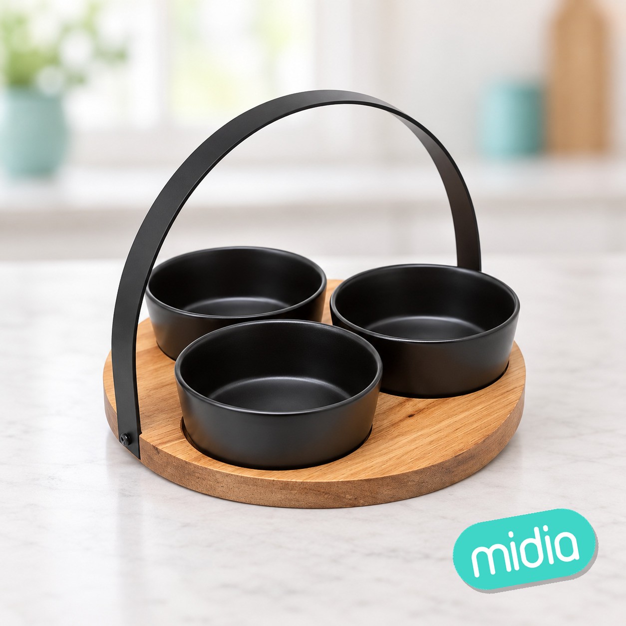 Juego de aperitivo de 4 piezas de acacia negra