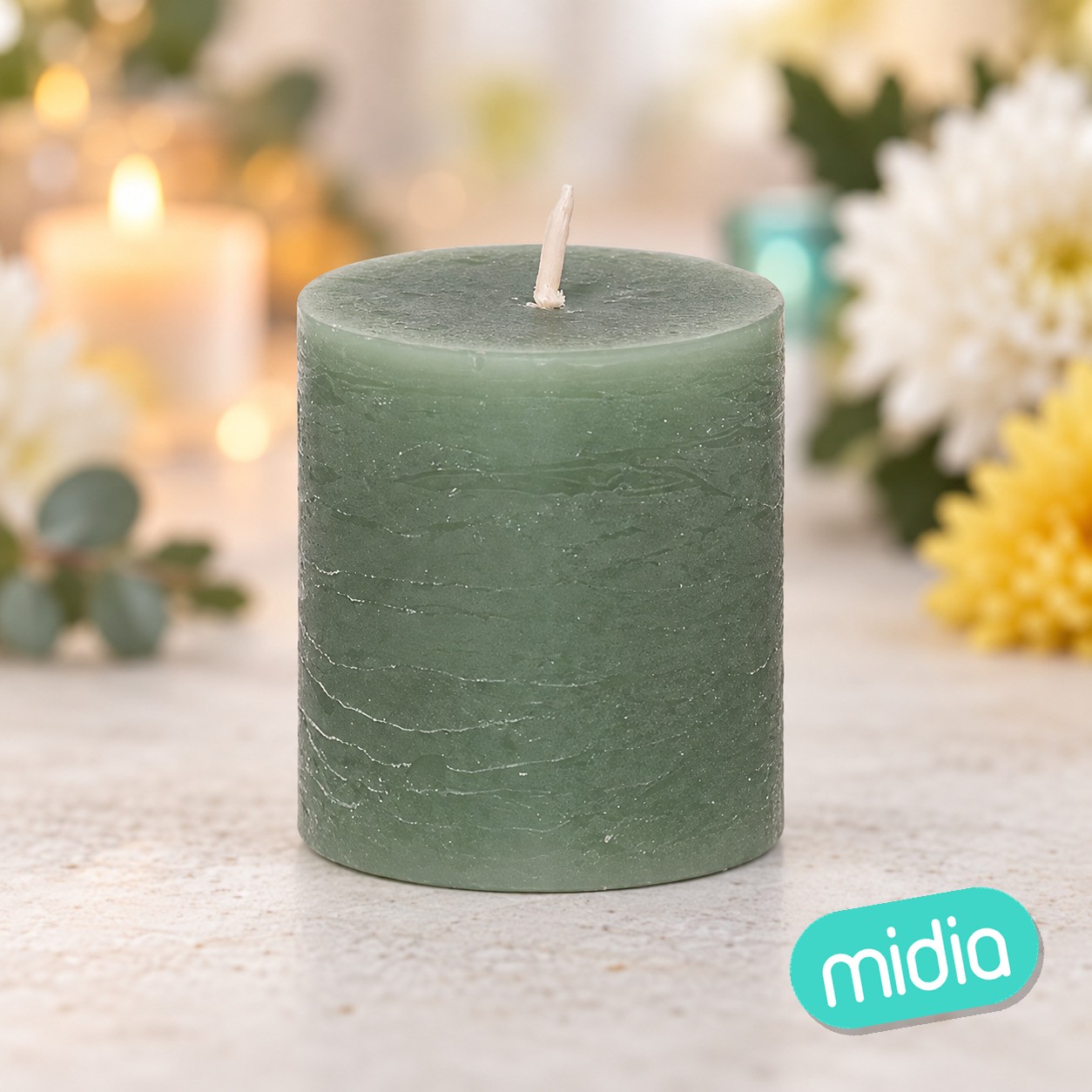 Lote de 4 velas votivas Olia diám. 4,5 cm, verde eucalipto