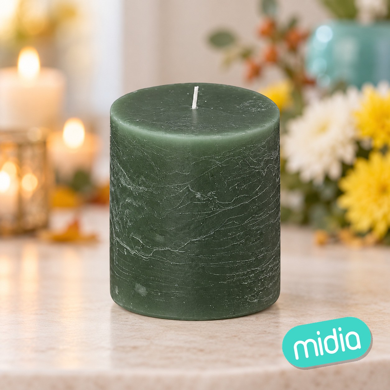 Vela redonda Olia 10 x 10 cm verde eucalipto
