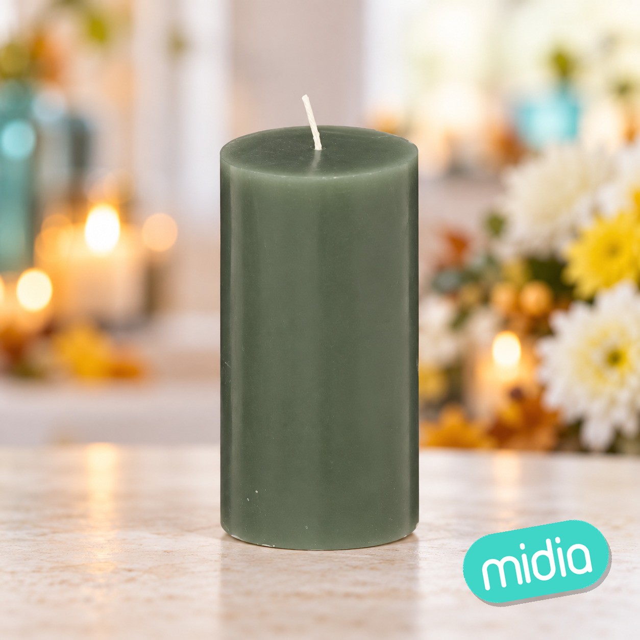 Vela redonda Hugo 7 x 13 cm verde eucalipto