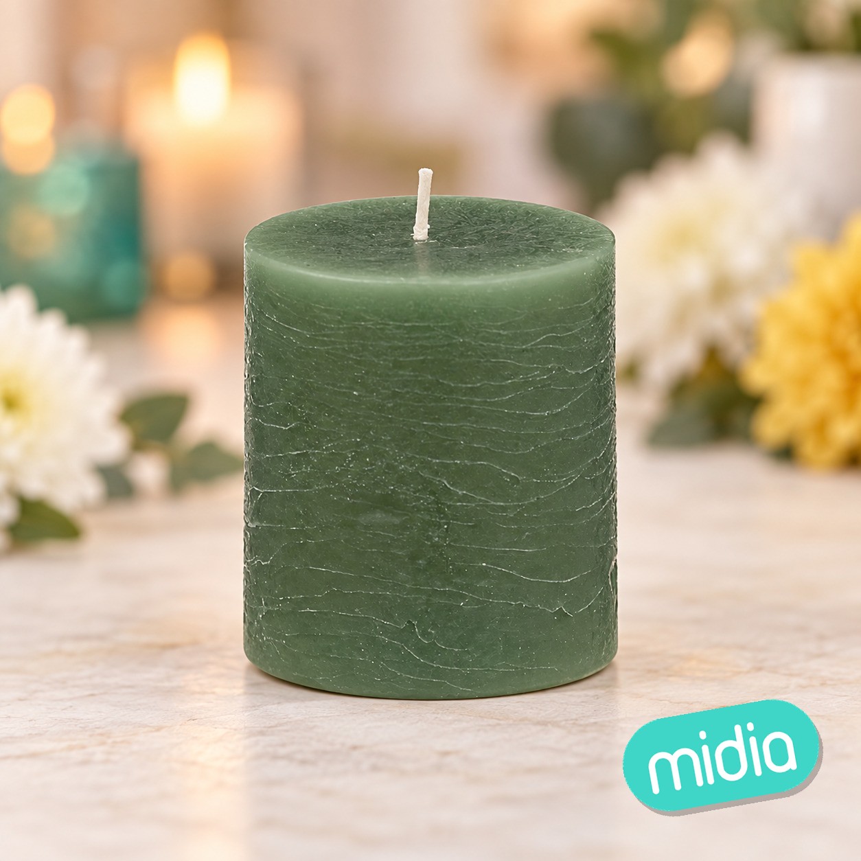 Vela redonda Olia 6,7 x 7 cm verde eucalipto