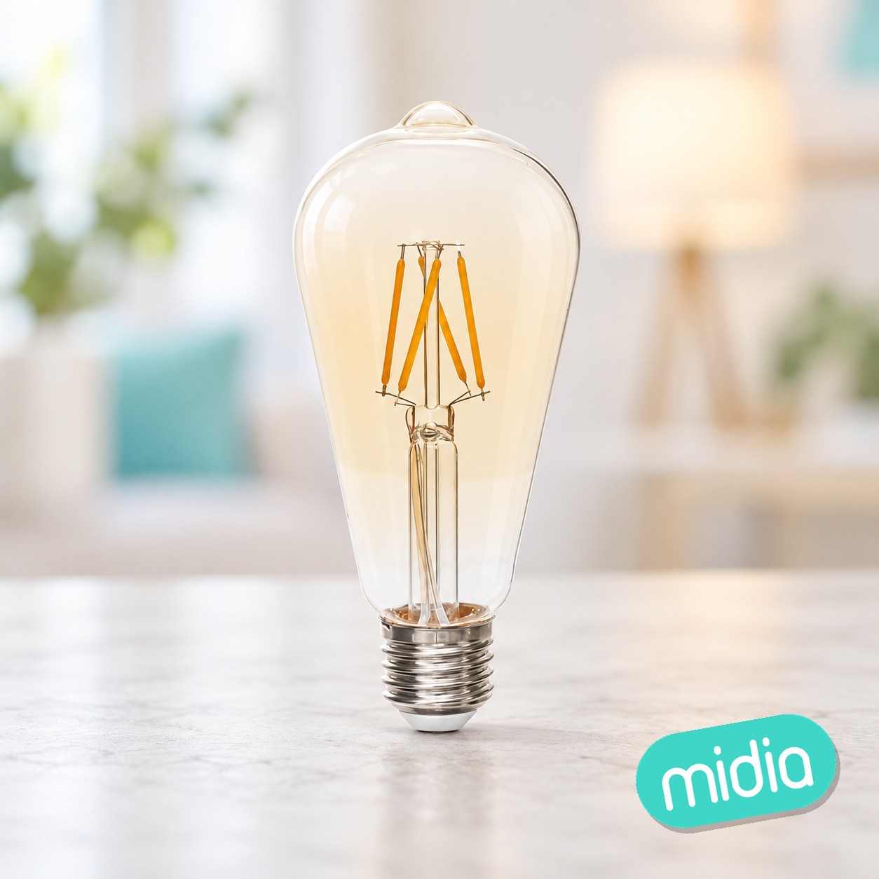Bombilla led lágrima ST64 filamento recto E27 ámbar