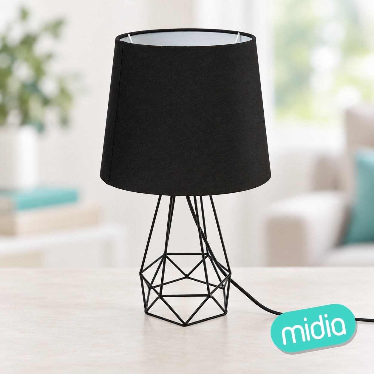 Lámpara de sobremesa Moca varillas metal negro, 35 cm de alto