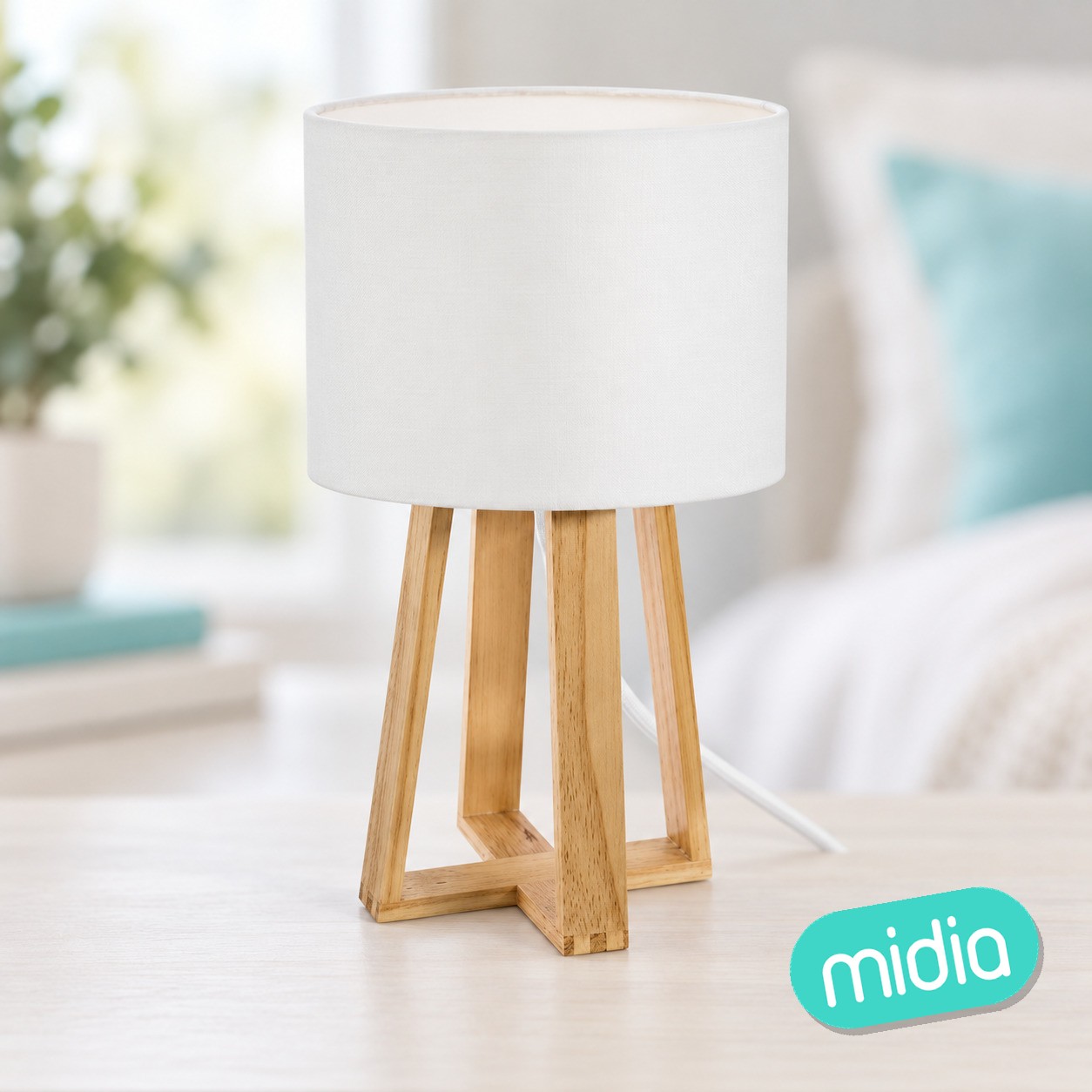 Lámpara multipie Molu madera blanca, 34,5 cm de alto