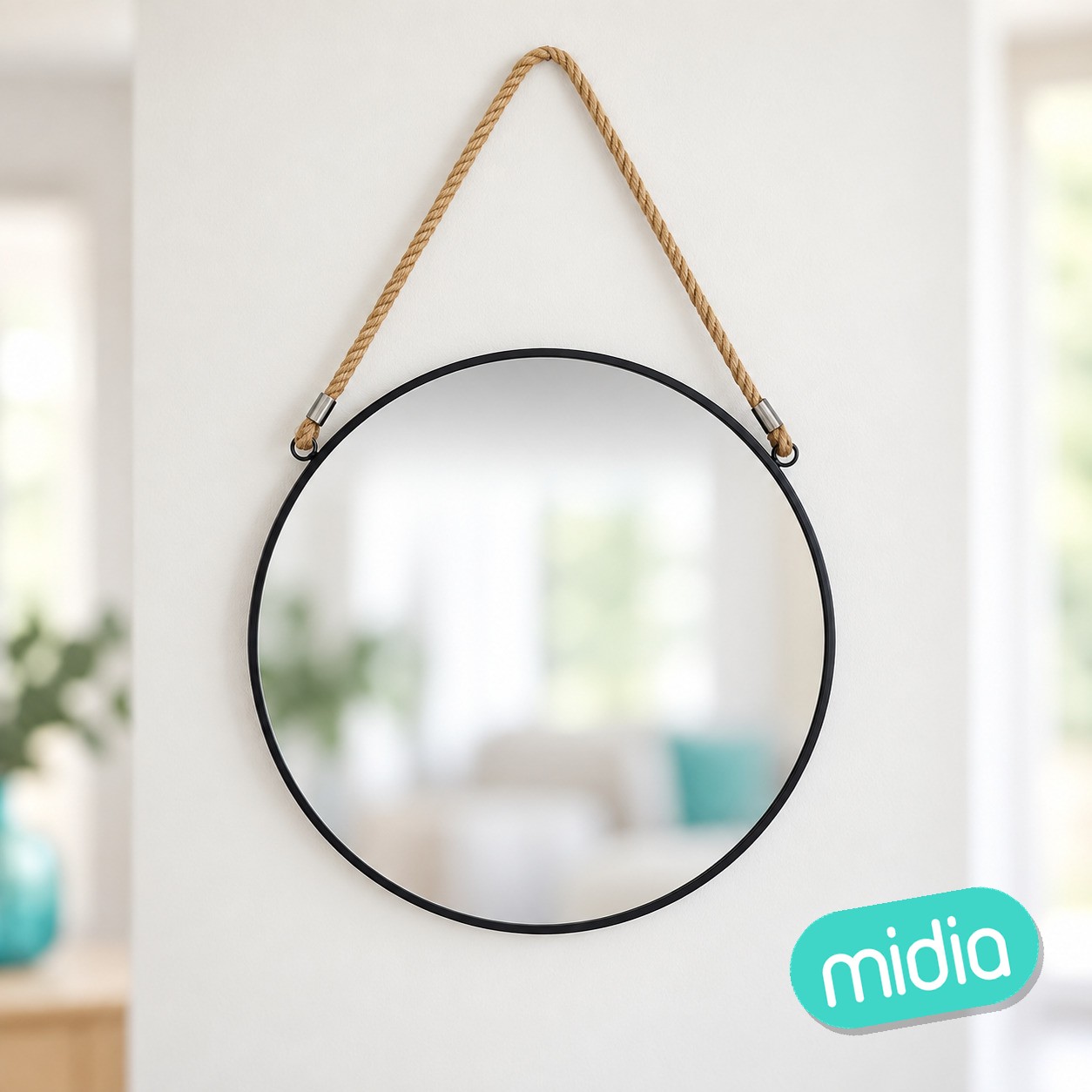Espejo con cuerda Eden diám. 38 cm metal negro