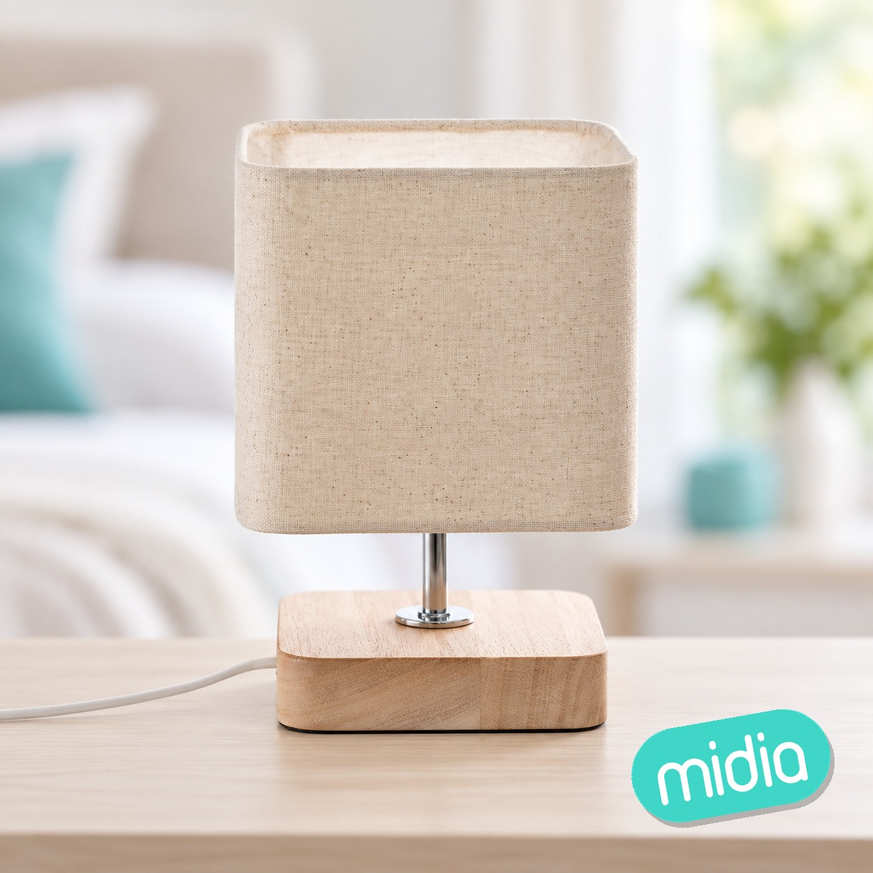 Lámpara recta Toxey madera marfil, 21 cm de alto