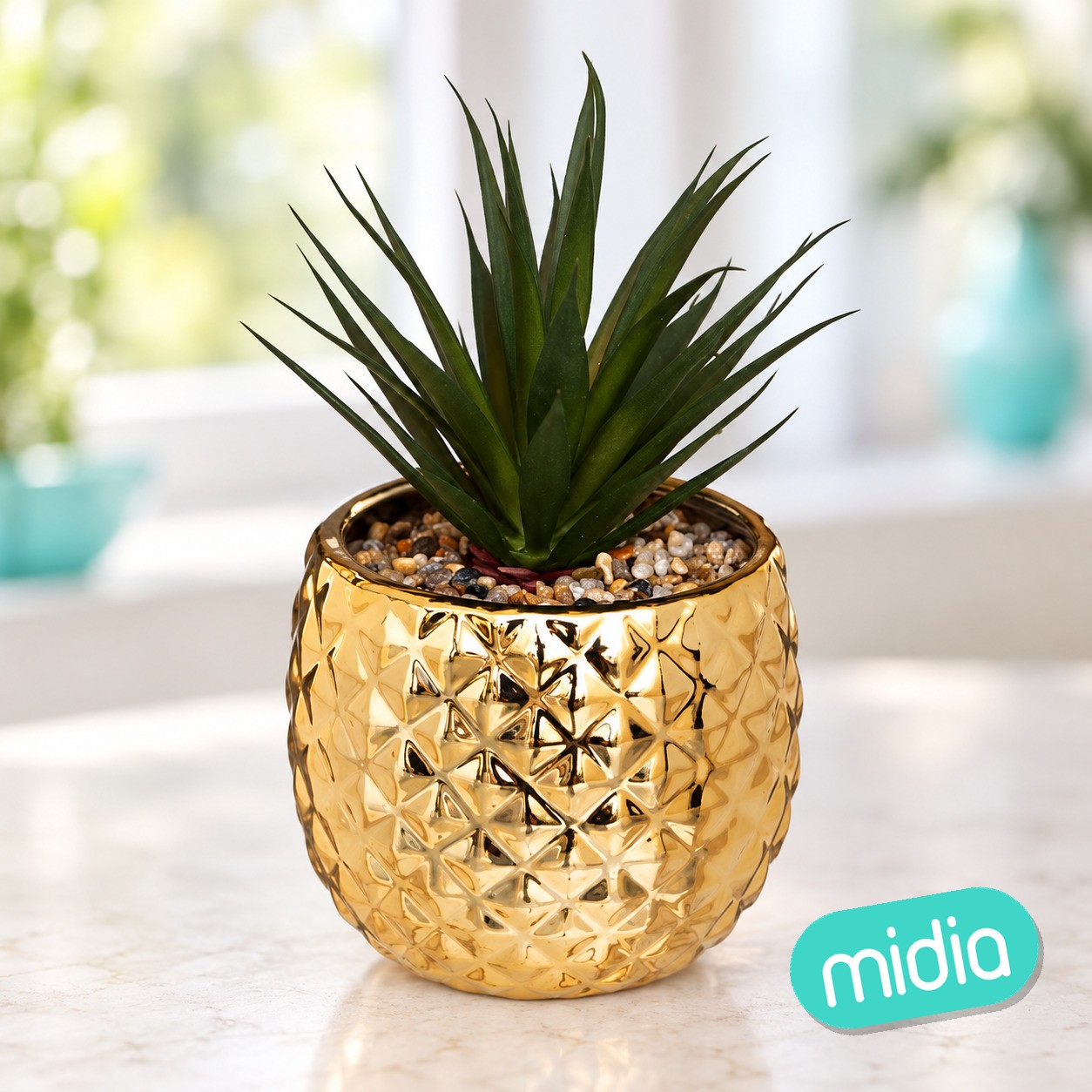 Planta piña con maceta cerámica, 21 cm de alto
