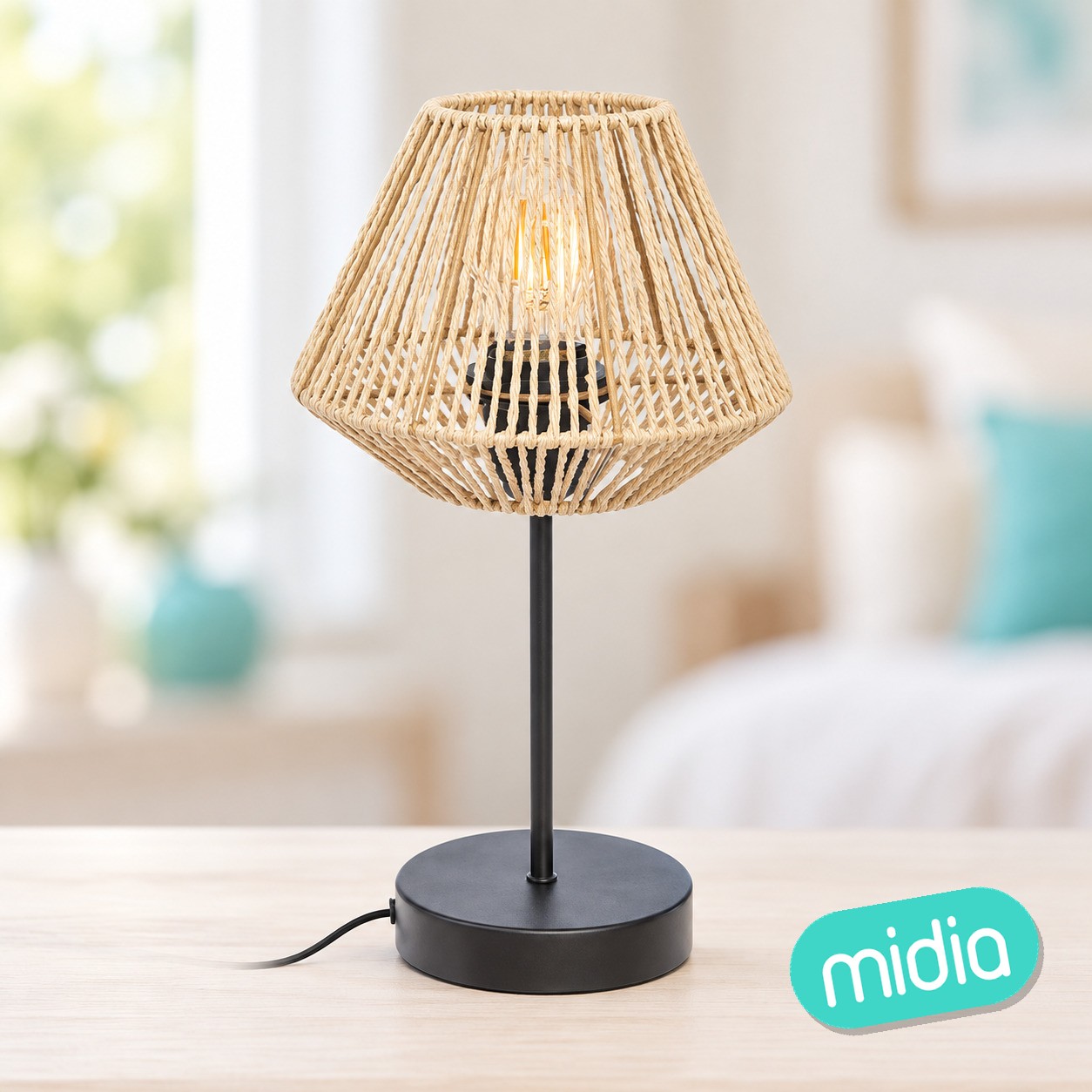 Lámpara recta Jily metal y papel natural, 34 cm de alto