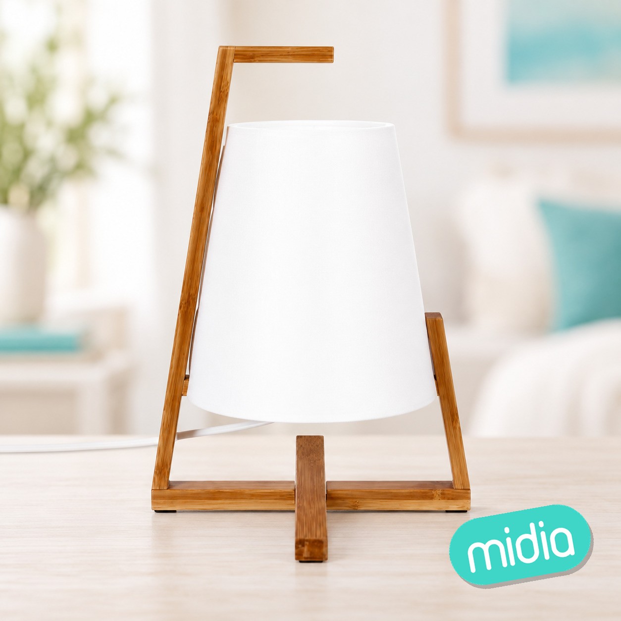 Lámpara Gong bambú blanco, 32 cm de alto