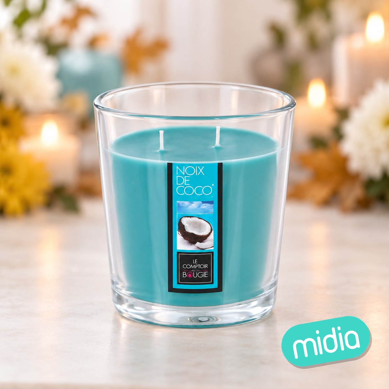Vela perfumada Nina 500 g recipiente cristal coco