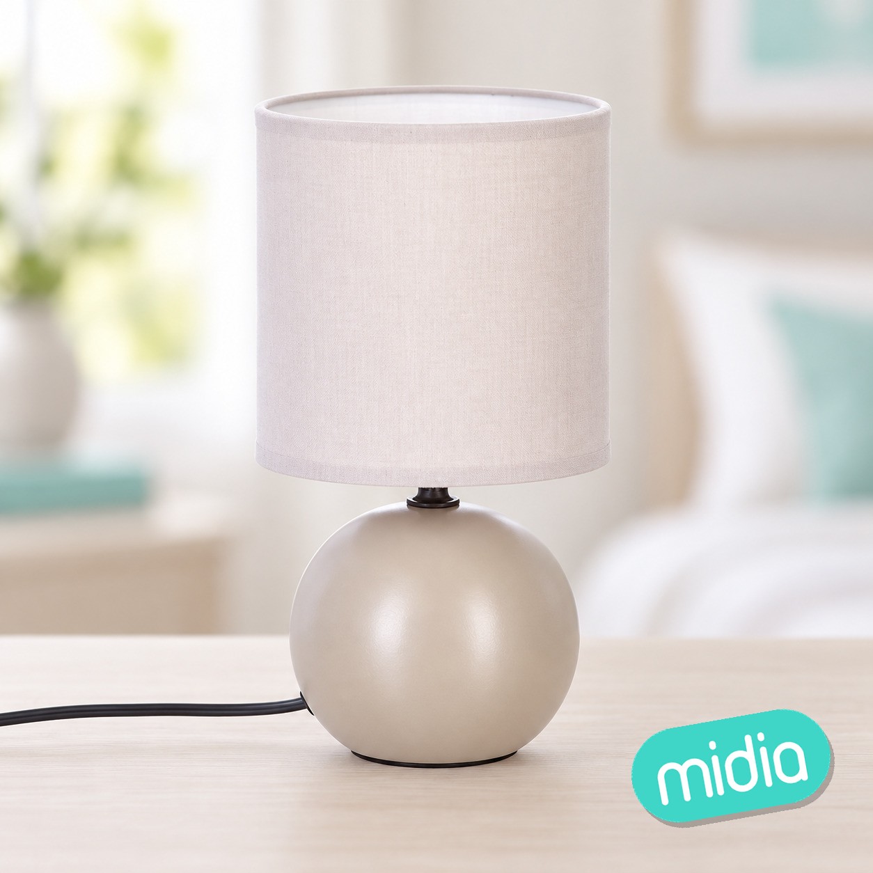 Lámpara bola Timéo cerámica topo mate, 25 cm de alto