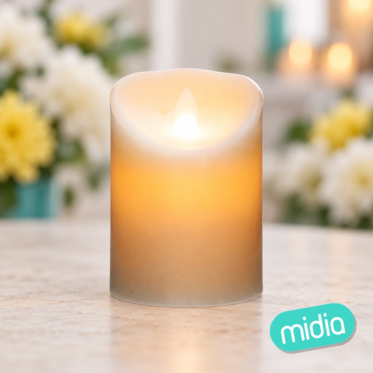 Vela led redonda, 14,5 cm de alto, blanco cálido
