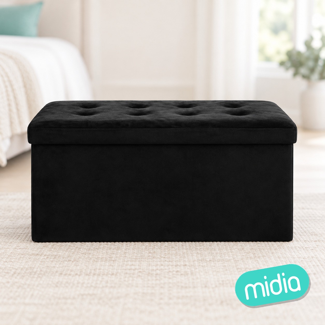 Puf plegable doble Lysandre terciopelo negro