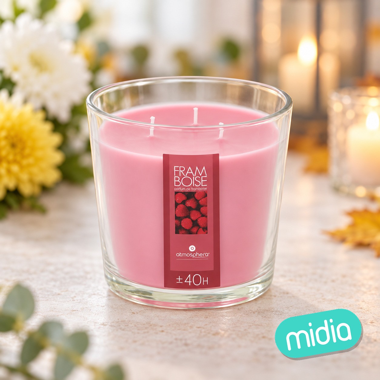 Vela perfumada Nina 500 g recipiente cristal frambuesa