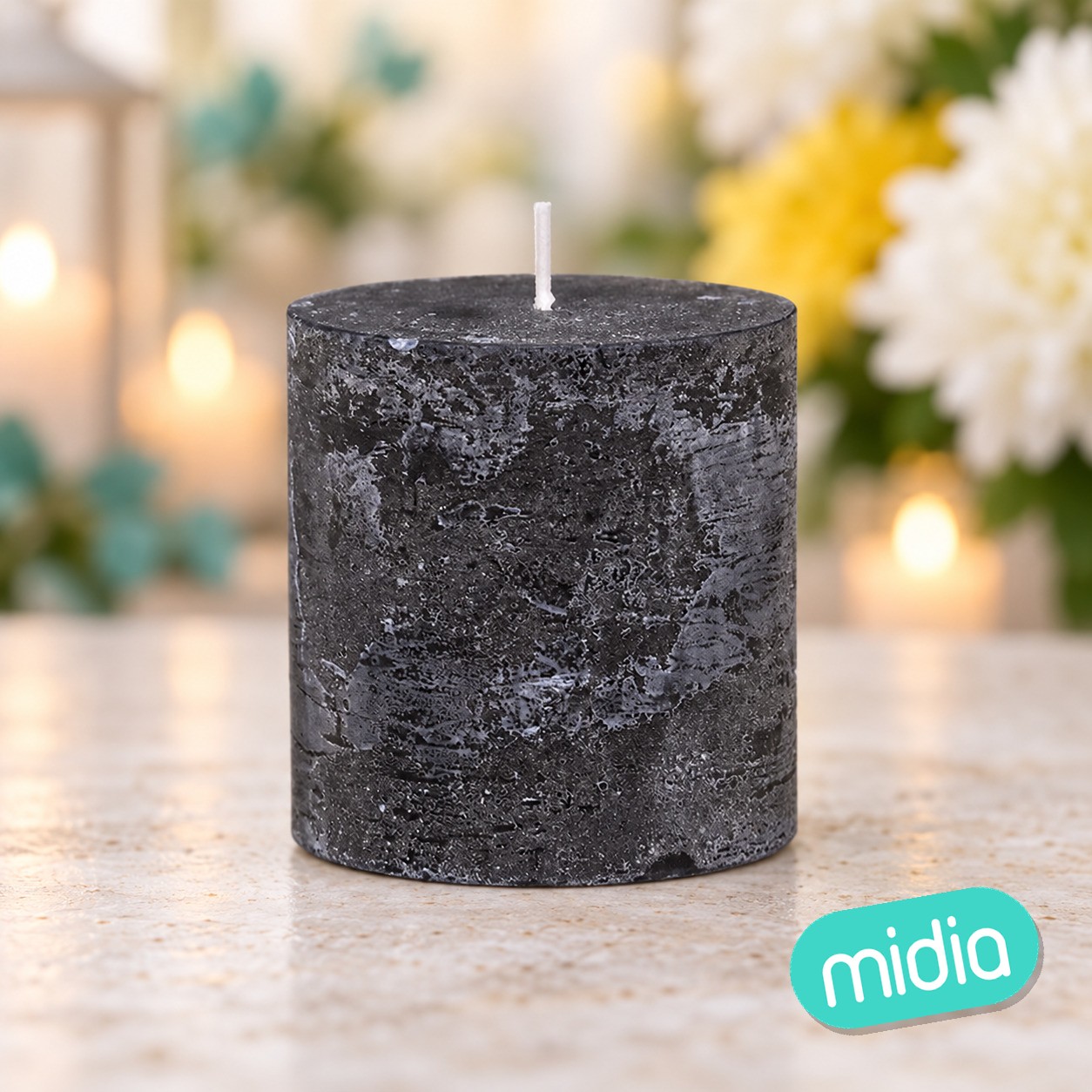 Vela redonda Olia 6,7 x 7 cm negra