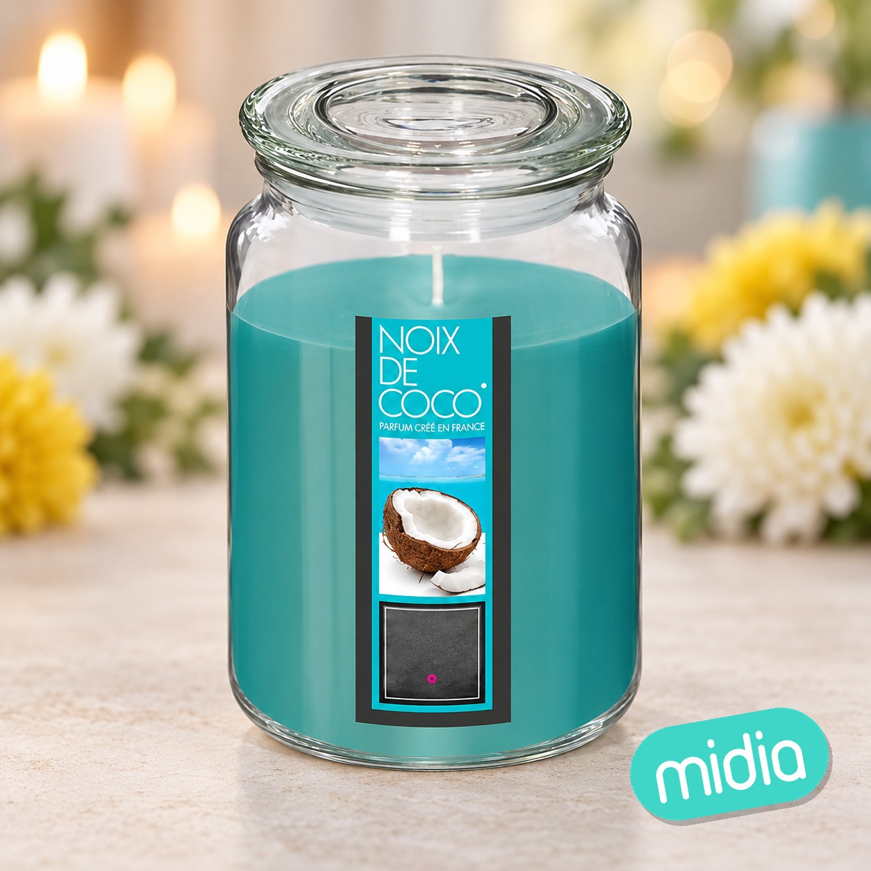 Vela perfumada con tapa Nina 510 g recipiente cristal coco