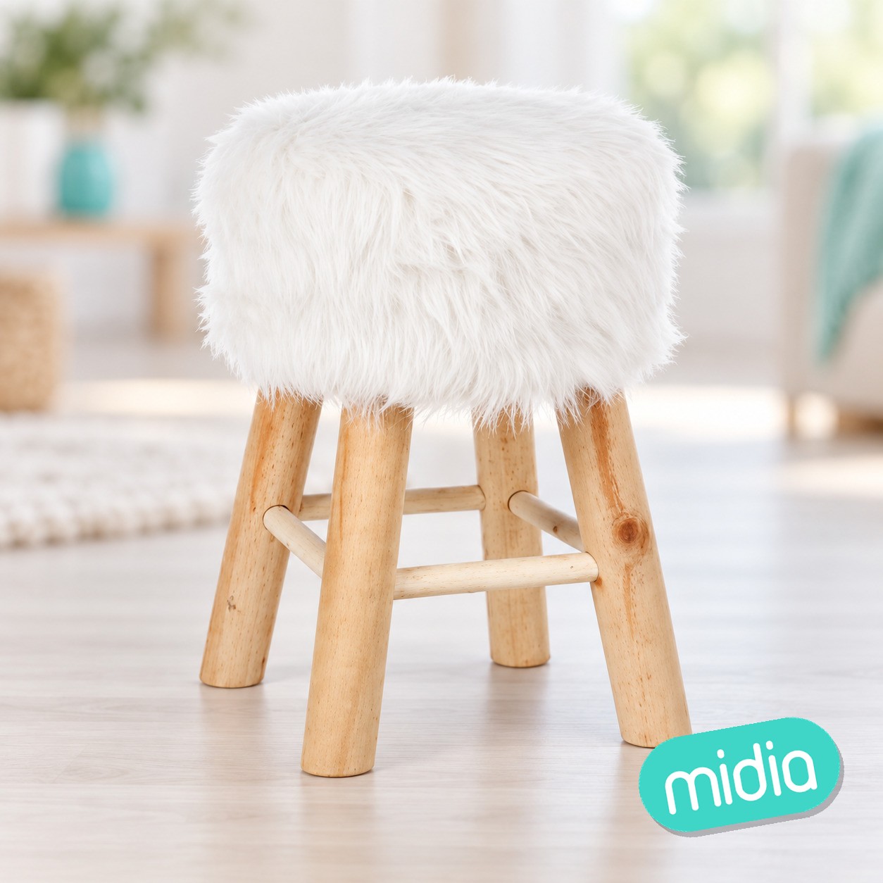 Taburete auxiliar Oslo pelo sintético blanco