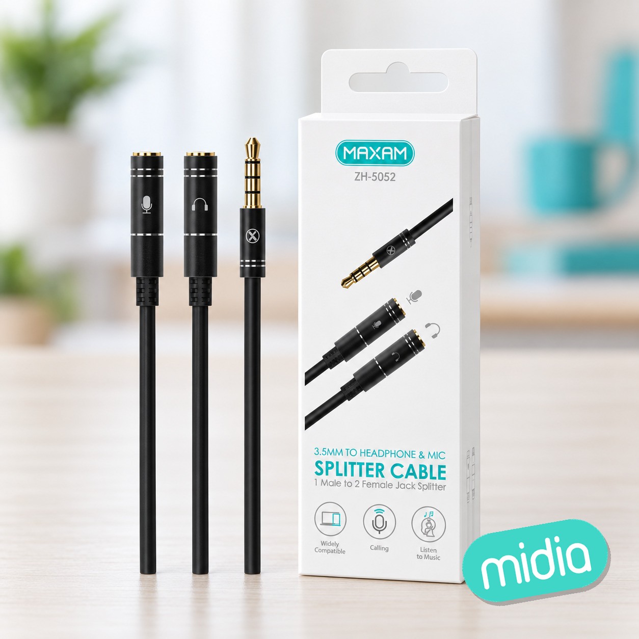 ZH-5052 Negro Adaptador de clavija de 3,5 mm para auriculares y micrófono por separado