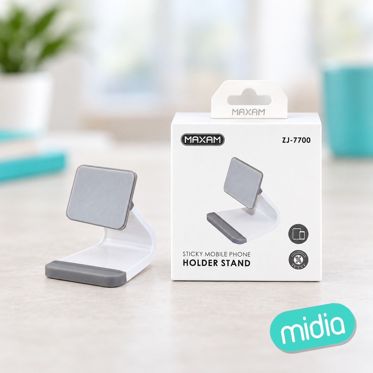 ZJ-7700 Blanco y Gris Soporte para teléfonos móviles adhesivos