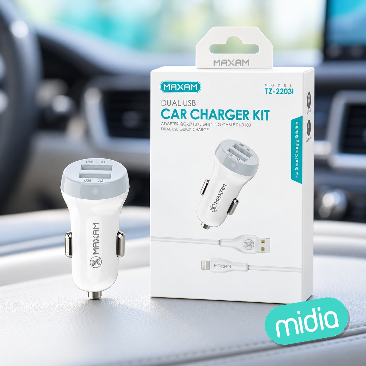 Tz-2203i blanco&gris 2usb/3.1a 1m cable usb ip cargador de coche