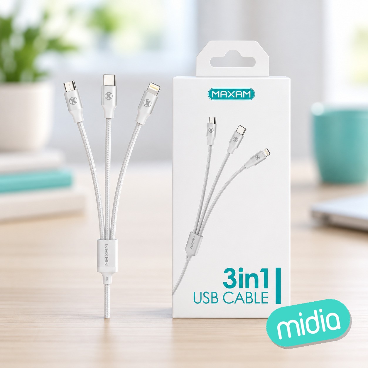 SJ-5160 Blanco Cable USB 2A 1,2M 3en1