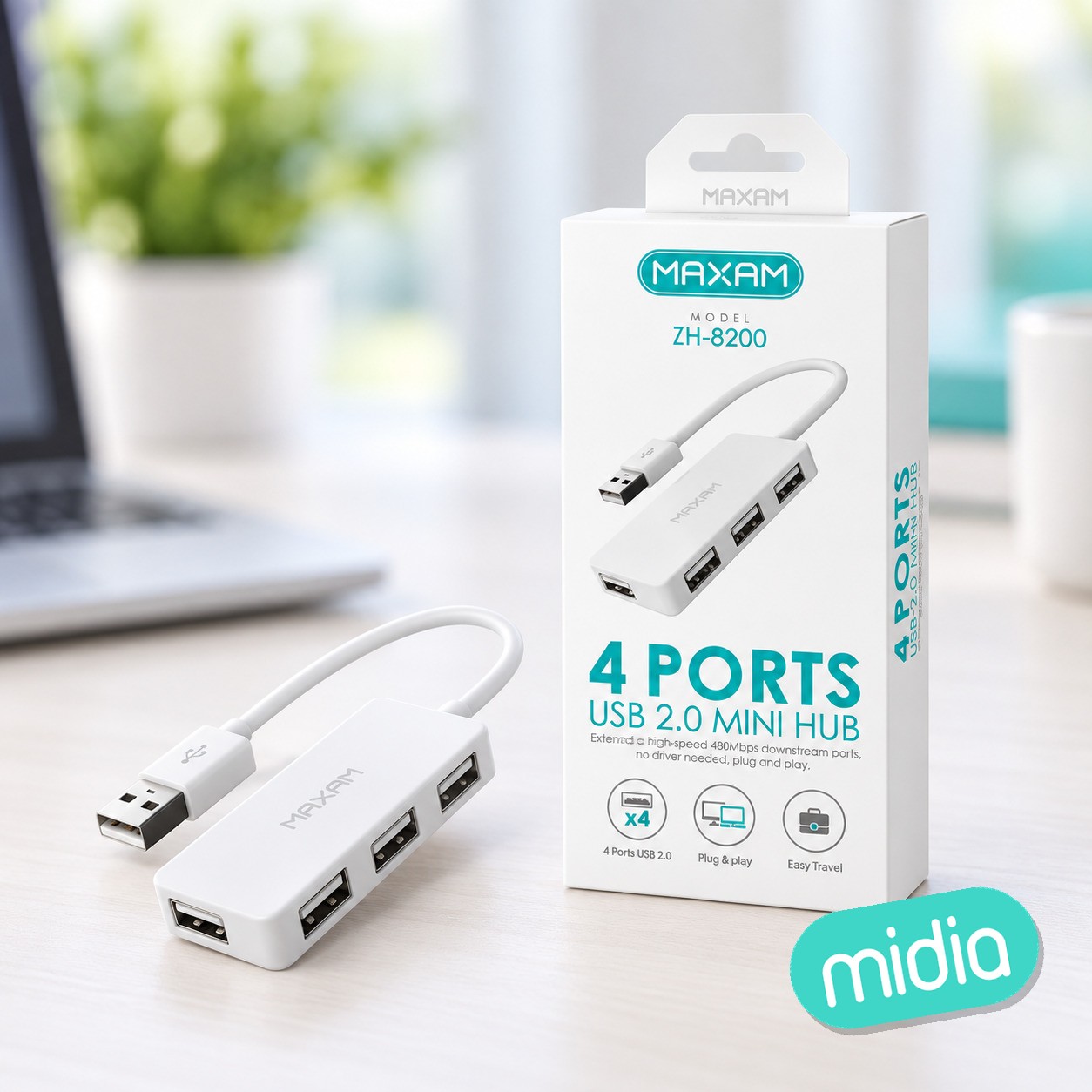 ZH-8200 Blanco 4 PORTS USB 2.0 mini hub