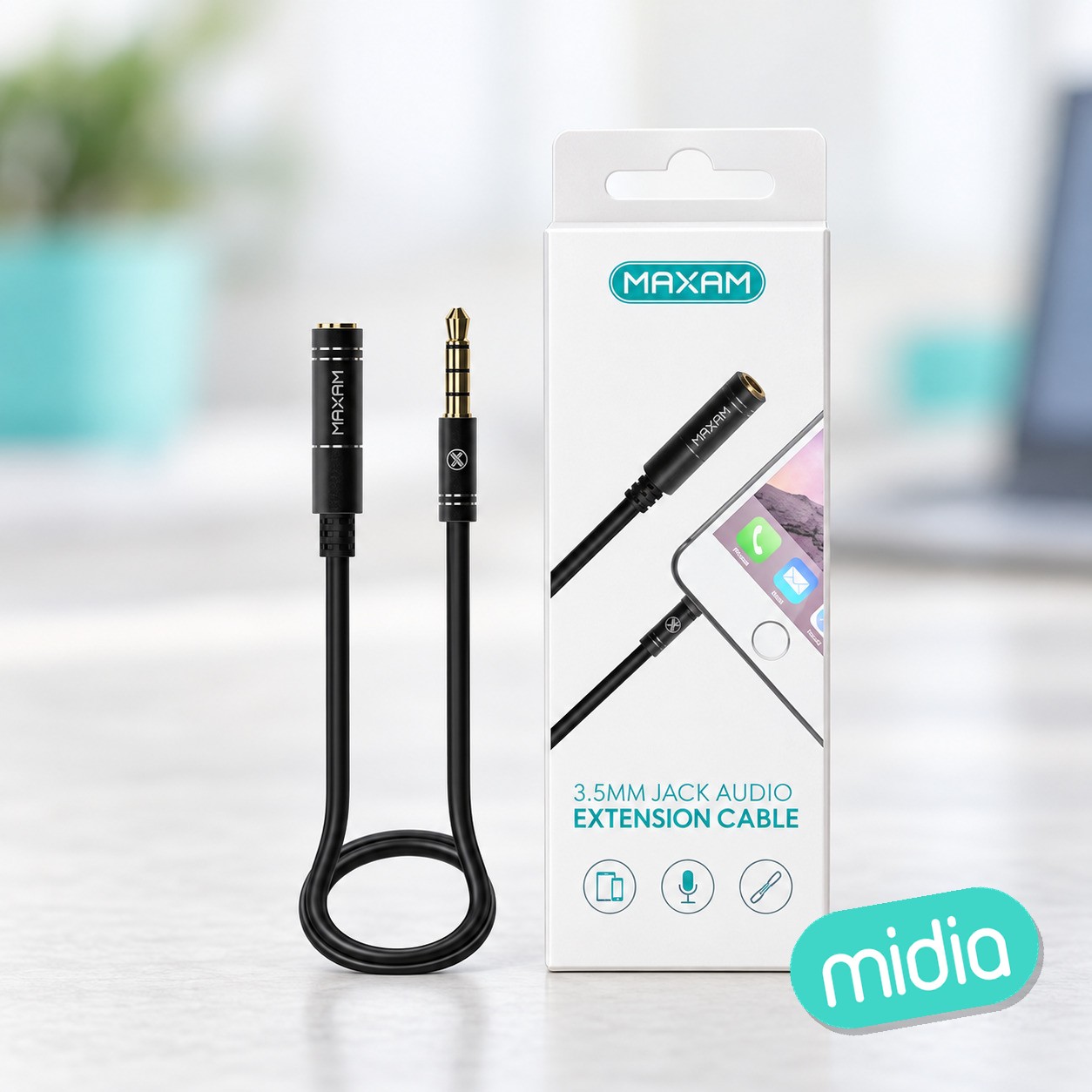 ZH-5050 Negro Cable de extensión de audio Jack de 3,5 mm macho a hembra con micrófono