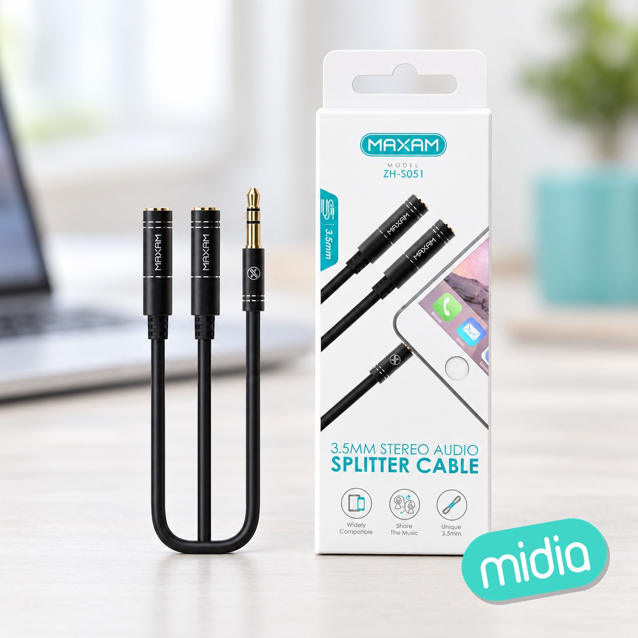 ZH-5051 Negro Cable de audio divisor de auriculares de 3,5 mm macho a 2 hembras divisor de 3,5 mm