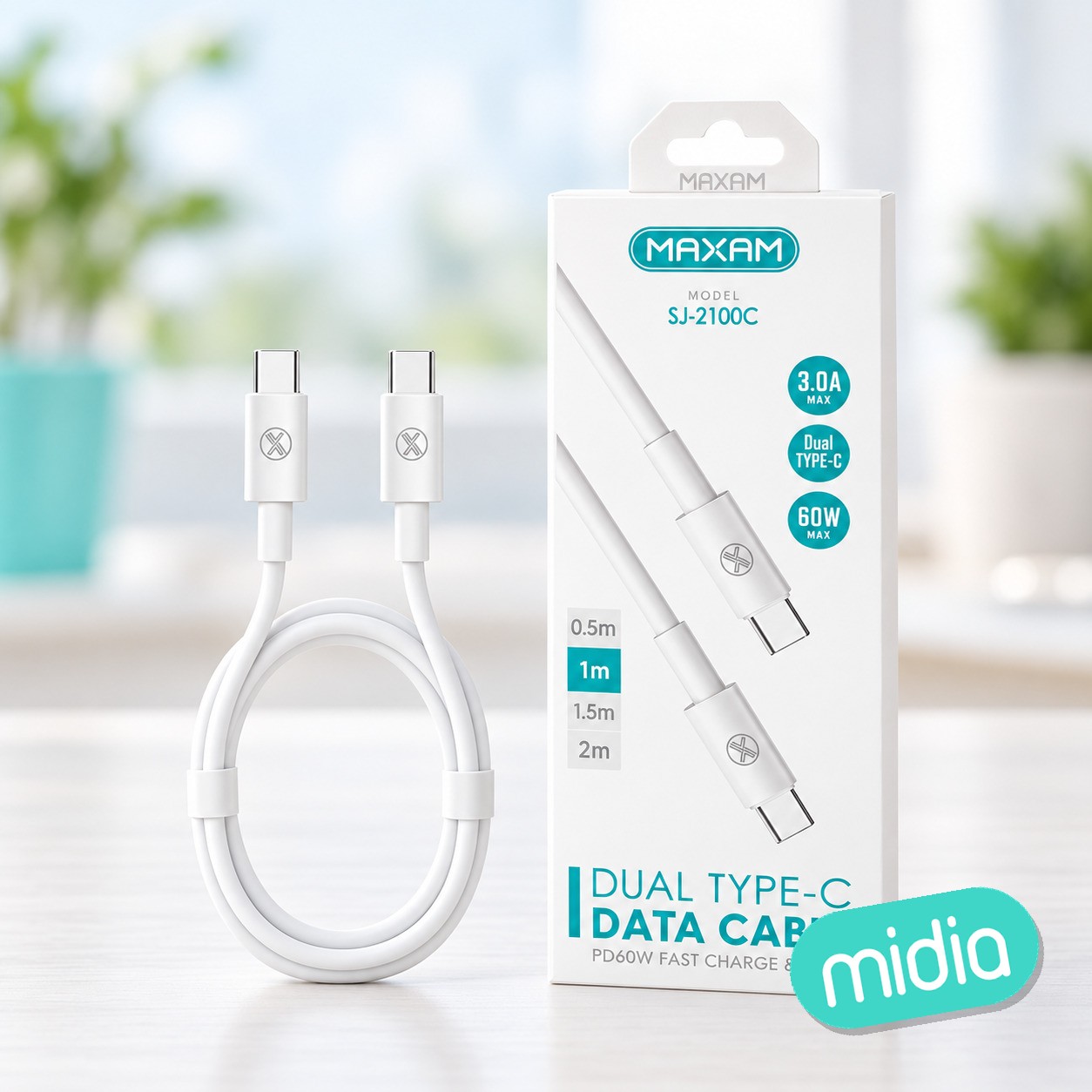 SJ-2100C Blanco Cable de 60W de Tipo-C a Tipo-C 1M TPE+ABS