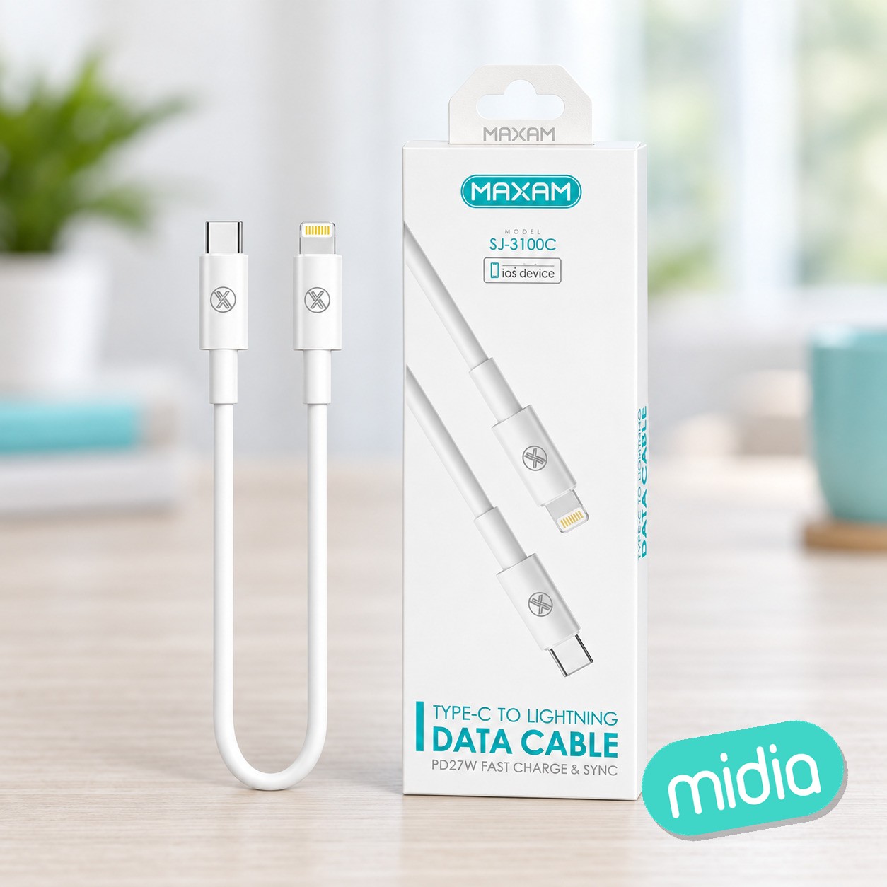 SJ-3100C Cable blanco Tipo-C a iluminación TPE+ABS 27W 1M