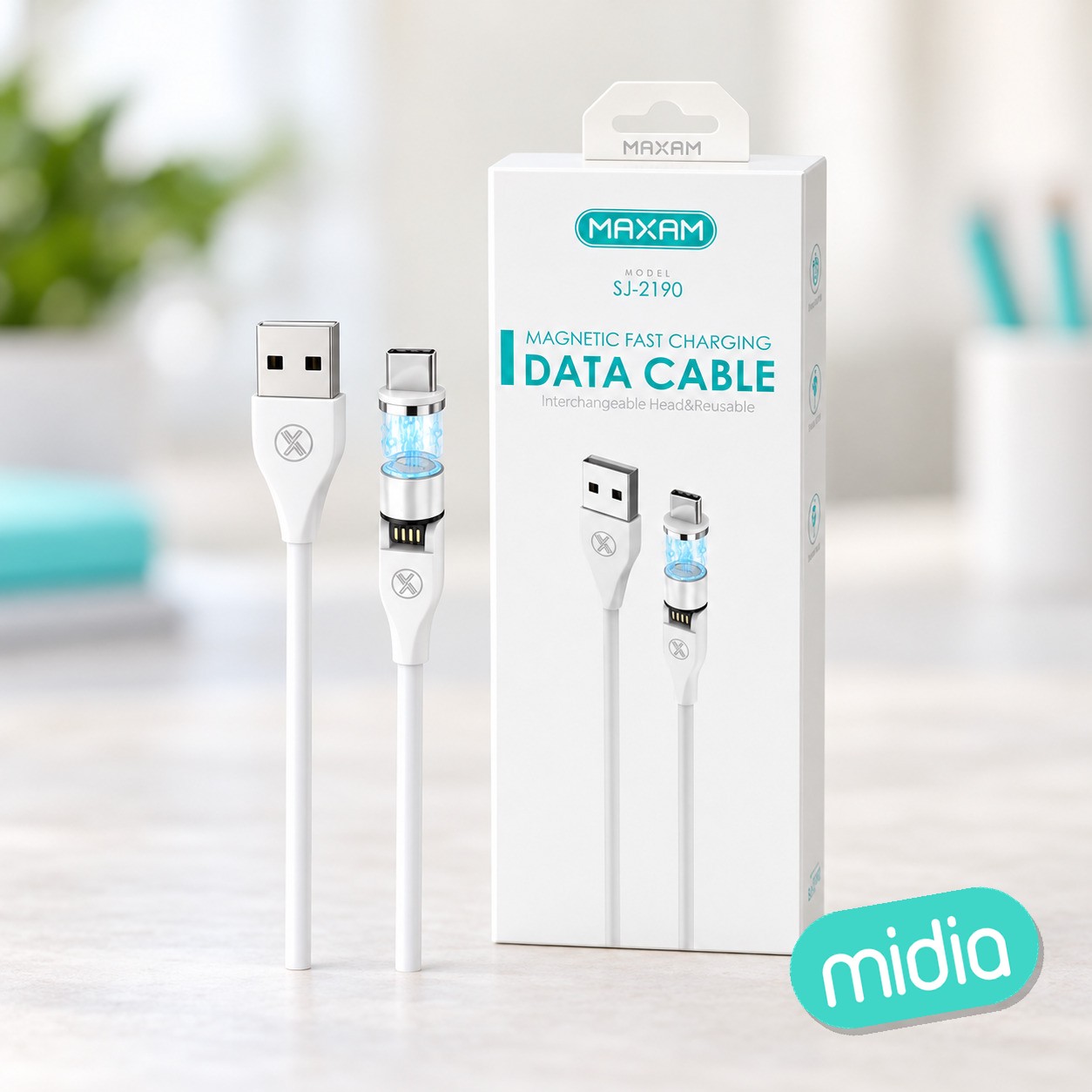 SJ-2190 Cable de datos blanco Tipo-C 3A/1M de carga rápida magnética