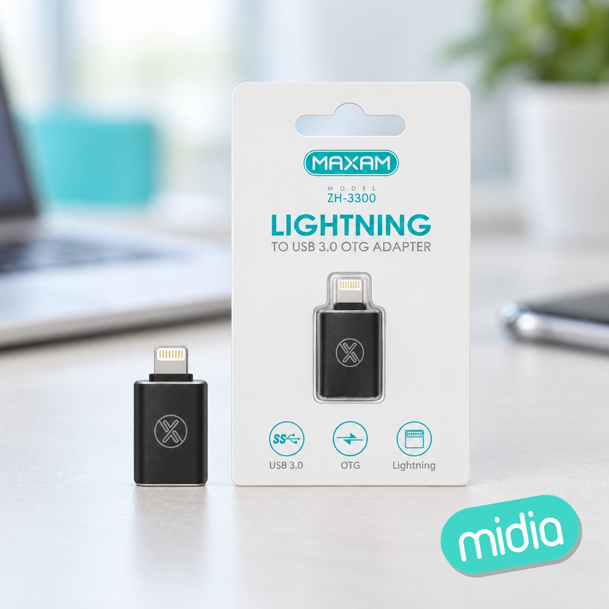 ZH-3300 Adaptador Lightning negro a USB 3.0 OTG