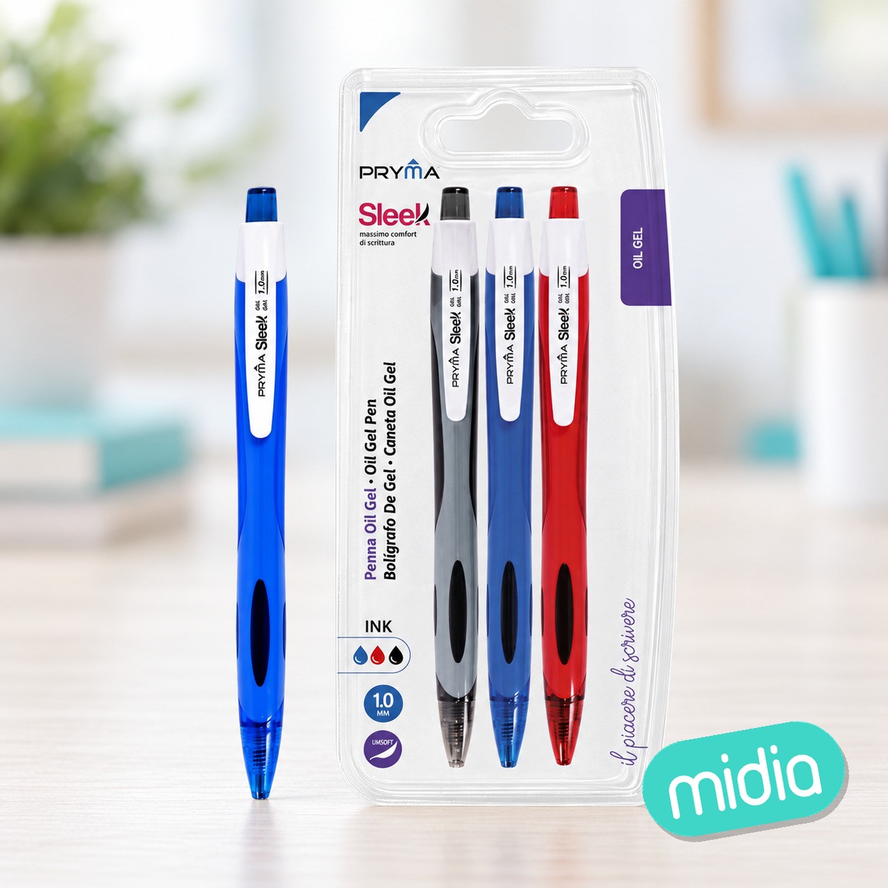 Bolígrafo de clic de gel 1mm 3pz