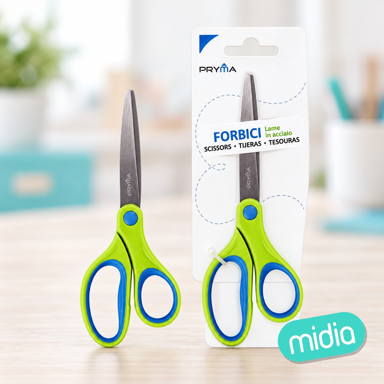 Tijeras soft touch bicolor cabeza redonda 16cm