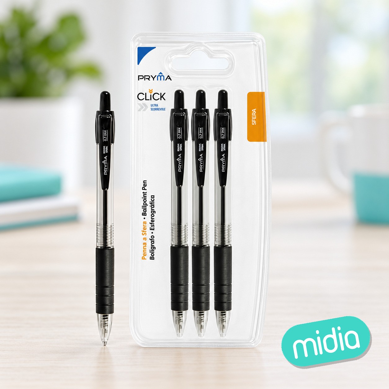 Bolígrafo de clic 1mm 3pz negro