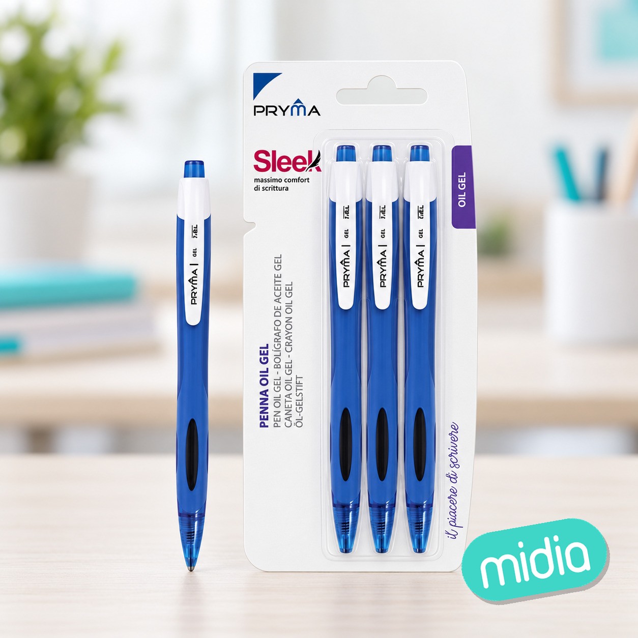 Bolígrafo de clic de gel 1mm 3pz azul
