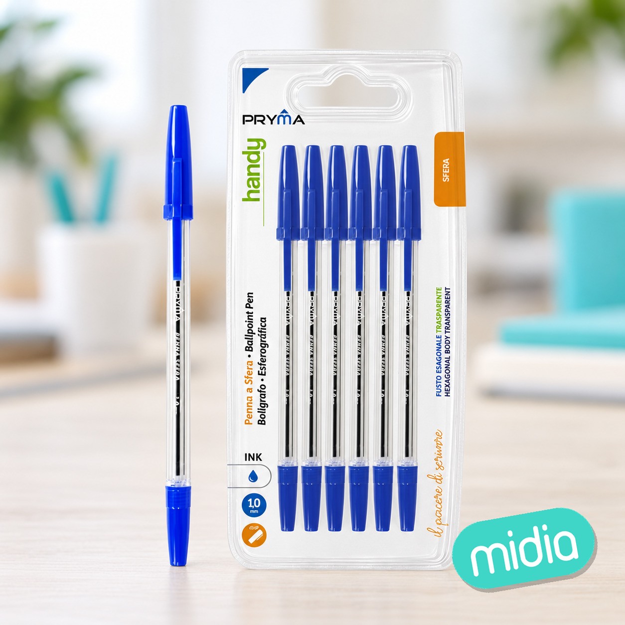 Bolígrafo con tapa 1mm 6pz azul