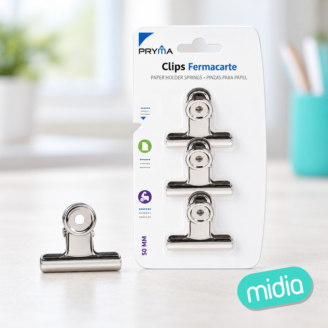 Clip de bulldog metálico 50mm 3pz plata