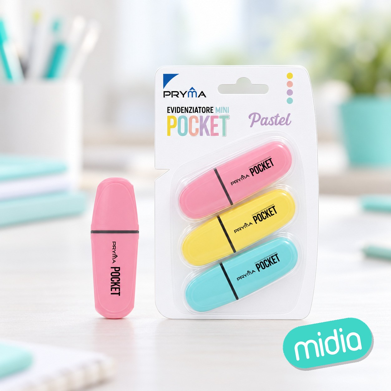 Mini pocket subrayador cabeza plana 2/5mm 3pz colo